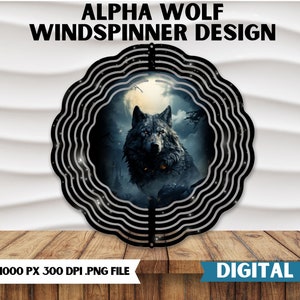 Alpha Wolf Wind Spinner Png design Black Wolf Round Spinner Therian Wind Spinner Designs Sublimation File Spinner Sub Design Spirit Animal