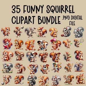 Bundle de cliparts écureuil déséquilibré écureuils Clipart Bundle 35 PNG t-shirt Sublimation Junk Journal fichiers autocollant numérique png drôle