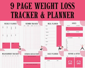 Weight loss Tracker Planner Bundle Workbook Printable Exercise Fitness Checklist Weightloss Workout Planner Printable Health Sheets