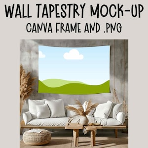 壁タペストリー モックアップ Canva テンプレート、ストックフォト POD ファイル png モックアップ BoHo 美的オンデマンド印刷モックアップ、壁アート ディスプレイ プロクリエイト モック