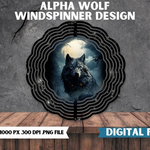 Alpha Wolf Wind Spinner Png design Black Wolf Round Spinner Therian Wind Spinner Designs Sublimation File Spinner Sub Design Spirit Animal