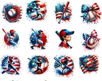 Baseball clipart bundle Fourth of July baseball in a glove baseball 4th of july Bundle Patriotic Sublimation Design POD Print On demand