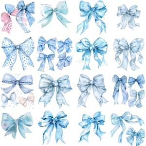 Bundle de cliparts bleu coquette noeuds png téléchargement numérique sublimation design Soft Girl Era Pastel Ribbon Bow Style victorien POD Design