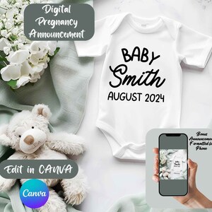 BoHo Pregnancy Announcement Canva Template Gender Neutral Baby Bodysuit Mockup Bundle of 3 Editable Baby AnnouncementSocial Media Instagram
