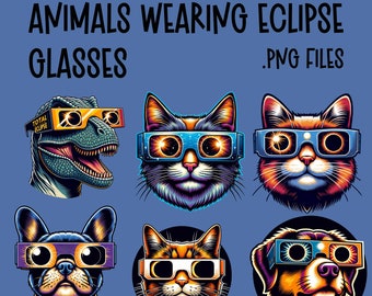 Total Solar Eclipse Animals Clip art Bundle PNG Dog Cat Instant Download ClipArt Sublimation POD Sticker journal Scrapbook mug design