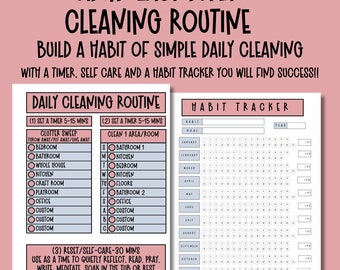 ADHD Daily Cleaning schedule Daily Habits Printable Planner Household Chores Chart Minimalist cleaning List Simple Cleaning