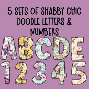 Letras Shabby Chic Alphadoodle, números Doodle Cottagecore en formato PNG, diseño de sublimación digital, impresión bajo demanda, letras de granja