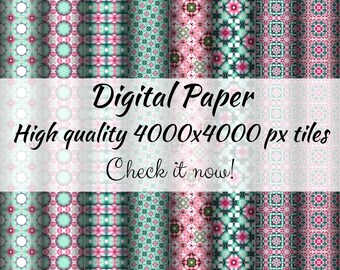 Quilt Pattern Seamless Digital Paper Seamless Repeating Scrapbook Paper Tumbler wrap Sublimation All Over Print POD Design Pink Green Preppy