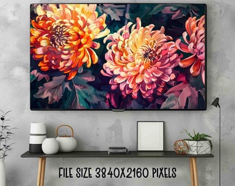 Chrysanthemum TV frame Art, Fall Flower Samsung TV Spring Floral Tv Art Easter Mums Television 4K 3840 x 2160 16:9 ratio Display Art