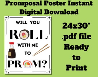Promposal Sushi Prom invite Poster,Sushi Roll prom invitation,girlfriend sushi prom posal,School dance proposal poster, funny promposal sign