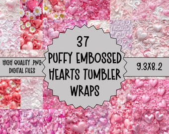 Embossed Heart Tumbler Wrap Bundle 20oz Digital Sublimation puffy Design Skinny Tumbler 9.3x8.2 coquette Soft Girl POD Print on Demand