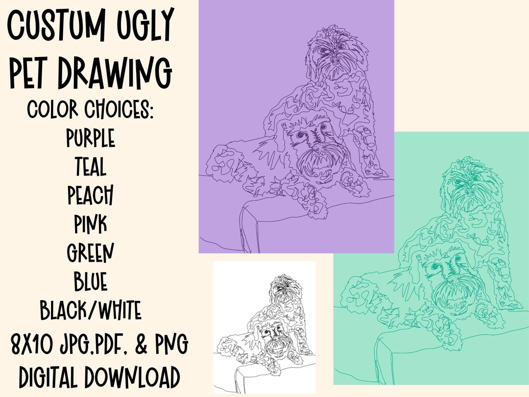 Custom Badly Drawn Pet Portrait Memorial Pet Portrait Pet Lover Gift ...