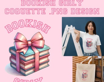 Bookish Girly Book stack PNG, Watercolor Trendy pink Bow Soft Girl Era sublimation Aesthetic png, Ribbon png, Girlie pink bow design