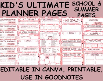 Kids Planner llama Printable Bundle, Travel Journal Printable, Monthly Planner Printable, Drawing Pages Planner Printable, Gratitude Journal