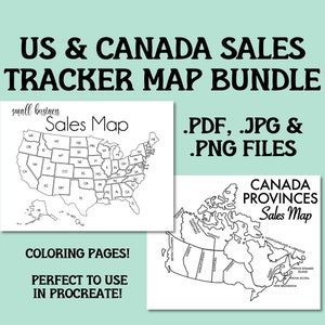 USA Canada Sales Map Bundle Small Business Sales Tracker Etsy Order map instant download Procreate Sales Map Printable Sales Tracker Goal