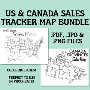 USA Canada Sales Map Bundle Small Business Sales Tracker Etsy Order map instant download Procreate Sales Map Printable Sales Tracker Goal image 2