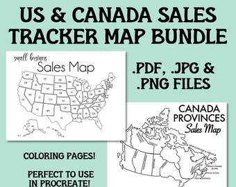 USA Canada Sales Map Bundle Small Business Sales Tracker Etsy Order map instant download Procreate Sales Map Printable Sales Tracker Goal