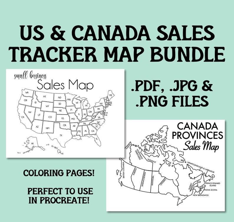 USA Canada Sales Map Bundle Small Business Sales Tracker Etsy Order map instant download Procreate Sales Map Printable Sales Tracker Goal image 2