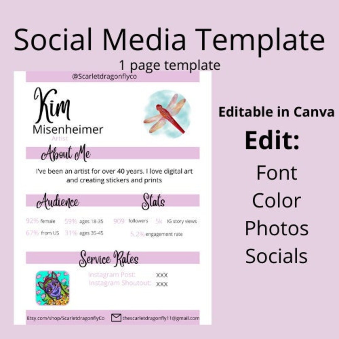 Social Media Kit Template, Editable Template, 1 Page Media Kit ...