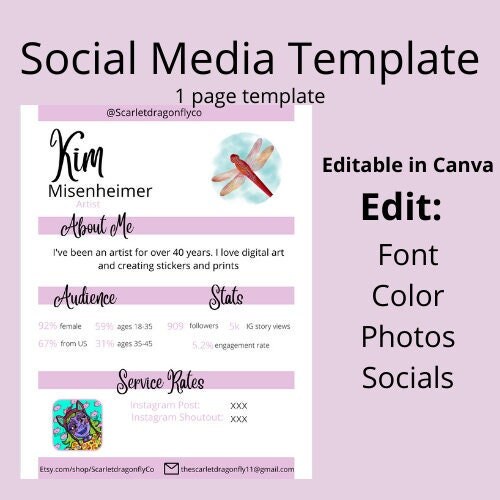 Social Media Kit Template, Editable Template, 1 Page Media Kit ...