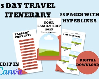 Travel Itinerary Template Modern, Travel Planner Template,5 Day Vacation Itenerary Canva Editable, Digital Template Download, Travel planner