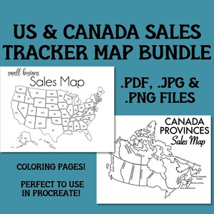 USA Canada Sales Map Bundle Small Business Sales Tracker Etsy Order map instant download Procreate Sales Map Printable Sales Tracker Goal image 3