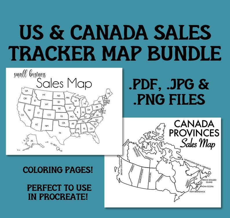 USA Canada Sales Map Bundle Small Business Sales Tracker Etsy Order map instant download Procreate Sales Map Printable Sales Tracker Goal image 3