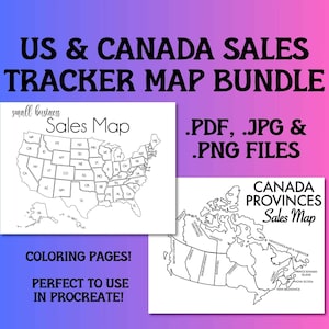 USA Canada Sales Map Bundle United States Small Business Sales Tracker Etsy Order map instant download Procreate Map Printable Goal Tracker