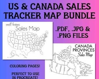 USA Canada Sales Map Bundle United States Small Business Sales Tracker Etsy Order map instant download Procreate Map Printable Goal Tracker