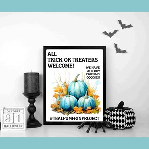 Teal Pumpkin Signs, Printable Halloween Sign, Instant Download 16X20, Allergy Friendly Treat Or Treat Printable, Non Food Trick or treat