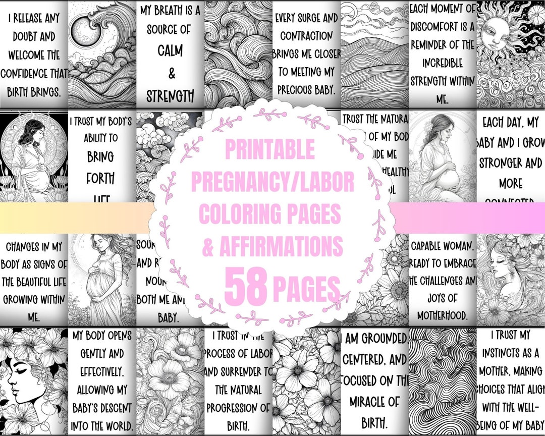 Pregnancy Coloring Pages, Maternity Affirmations for Natural Childbirth