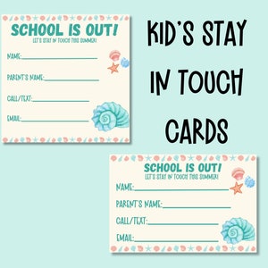Kid Kontaktieren Sie uns Druckbare Sommer Bleiben Sie in Kontakt CANVA Bearbeitbare Letztes Ende der Schulkarten für Kinderspieldatum Visitenkarten Kinder Sommerkontaktkarte