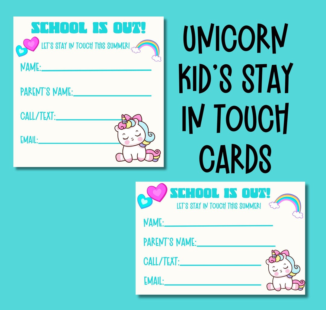 Unicorn Kid Contact Printable Summer Stay in Touch CANVA Editable End