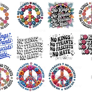 Nessun re, nessun tirannio, nessun fascismo, nessun odio, raccolta di clipart per la pace e la giustizia sociale, protesta contro Trump, download istantaneo di disegni