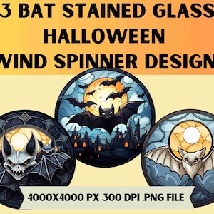 Bat Stained Glass Sublimation Png Bundle,Halloween design Round wind Spinner Png,Spooky Wind Spinner Sublimation Design, Spinner Sub Design