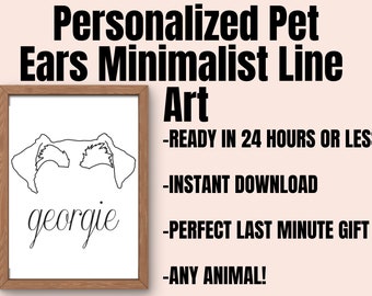 Pet ears portrait,Custom Pet Line Art portrait,Gift for Dog mom,New pet owner gift,Personalized Gift for Cat mom, Last minute gift idea
