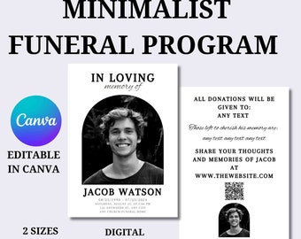 Funeral Card Template Canva Editable 4x6 5x7 Minimalist Memorial Funeral Program Template Celebration of Life, Obituary Card, Funeral Prayer