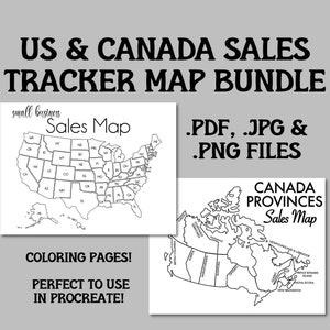 USA Canada Sales Map Bundle Small Business Sales Tracker Etsy Order map instant download Procreate Sales Map Printable Sales Tracker Goal