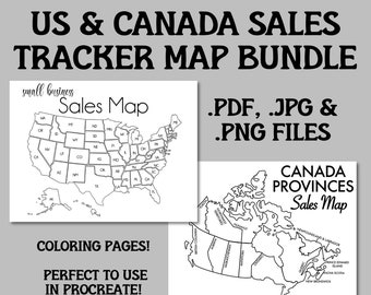 USA Canada Sales Map Bundle Small Business Sales Tracker Etsy Order map instant download Procreate Sales Map Printable Sales Tracker Goal