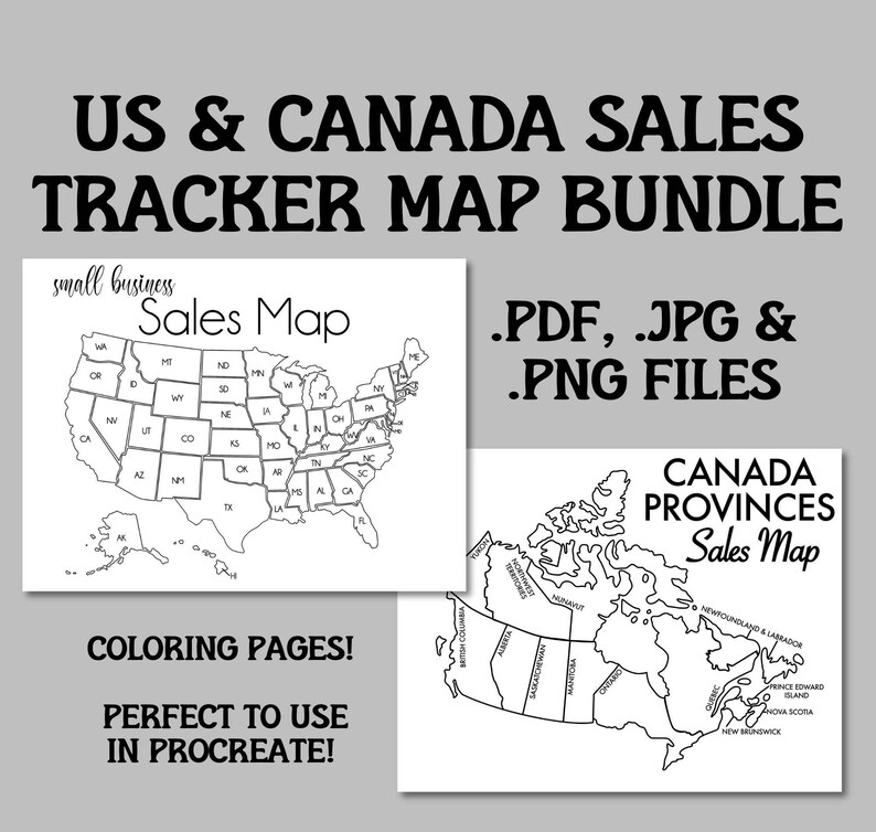 USA Canada Sales Map Bundle Small Business Sales Tracker Etsy Order map instant download Procreate Sales Map Printable Sales Tracker Goal image 4