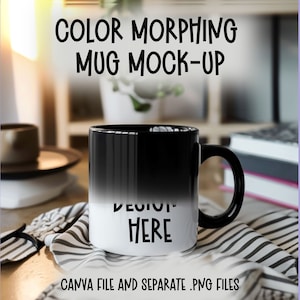 Color Morph Mug Mockup Canva Template, Photoshop Mockup, Color Change Coffee Cup file png mockup Mug Aesthetic POD Mockup, BoHo Mockup Mug image 1