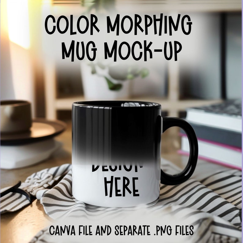 Color Morph Mug Mockup Canva Template, Photoshop Mockup, Color Change Coffee Cup file png mockup Mug Aesthetic POD Mockup, BoHo Mockup Mug image 1