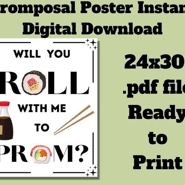 Promposal Sushi Prom invite Poster,Sushi Roll prom invitation,girlfriend sushi prom posal,School dance proposal poster, funny promposal sign