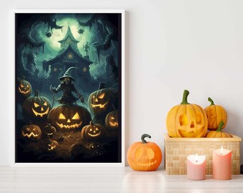 Halloween Printable Wall Art, Halloween Poster, goth Wall Art,Halloween Gift,whimsigoth Halloween decor, Spooky Creepy Art, Jack O Lantern