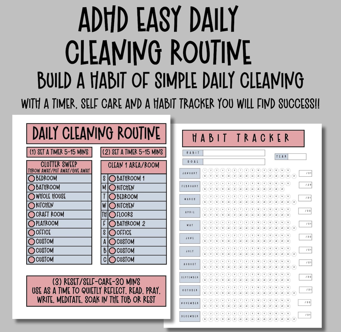 ADHD Daily Cleaning Schedule Daily Habits Printable Planner Household ...