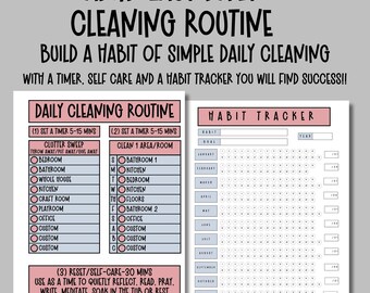 ADHD Daily Cleaning schedule Daily Habits Printable Planner Household Chores Chart Minimalist cleaning List