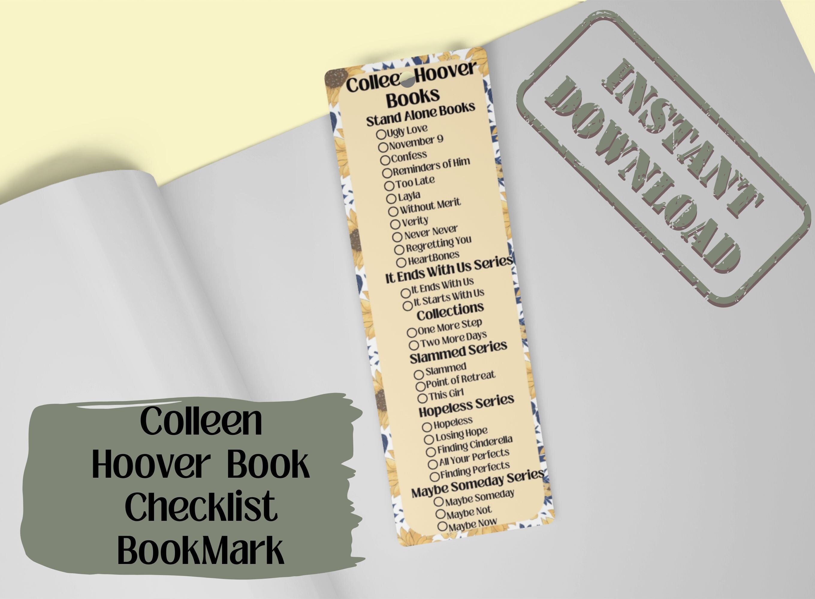 Colleen Hoover Book Checklist Boho Bookmark, Coho Bookmark,book Lover ...
