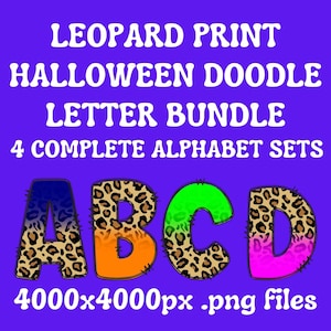 Leopard Print Halloween Doodle Letter Bundle png, Halloween colors Alphabet Bundle Digital Sublimation Design Trick or treat bag png files