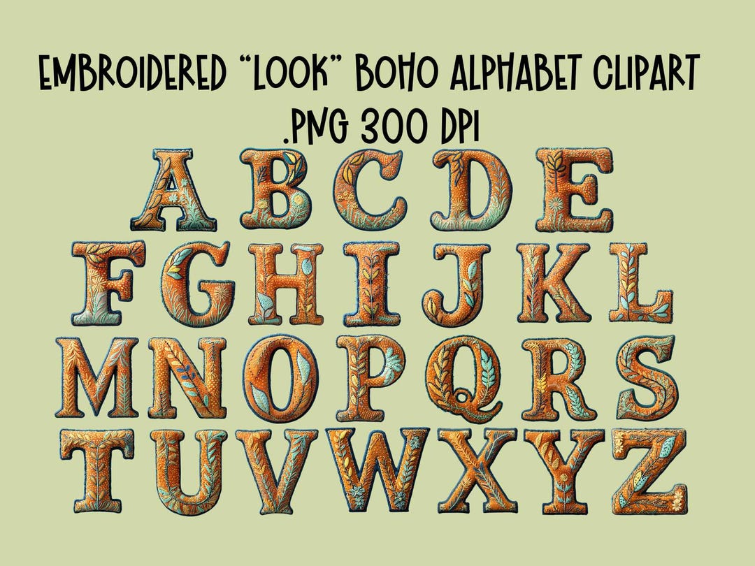 Embroidery Look Boho Alphabet Clipart Letter A Clipart for Instant ...