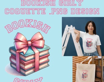 Bookish Girly Book stack PNG, Watercolor Trendy pink Bow Soft Girl Era sublimation Aesthetic png, Ribbon png, Girlie pink bow design